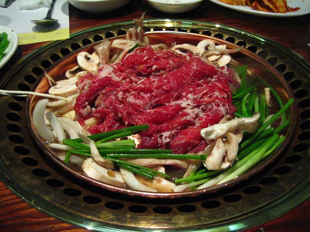 Korean bulgogi beef with a dark caramelized surface from grilling