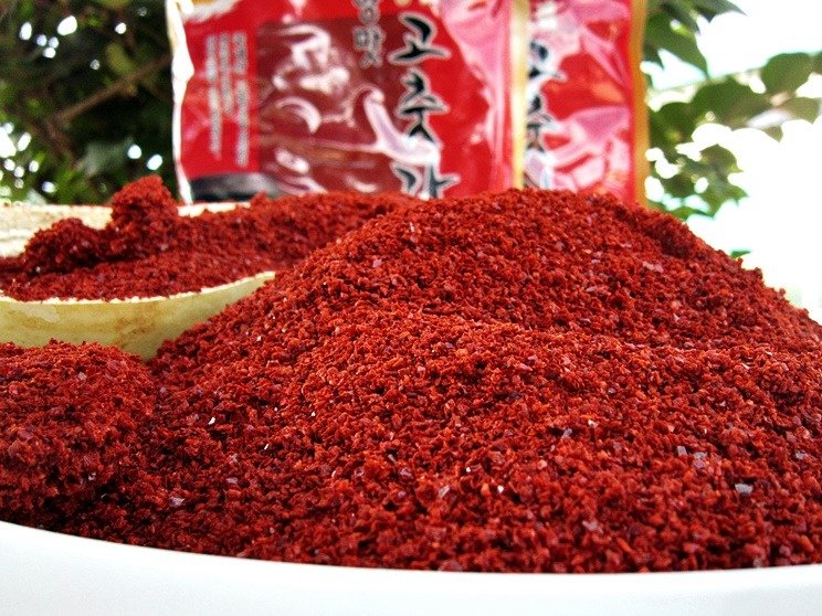 Korean red chili powder from Yeongyang shown loose in a bowl