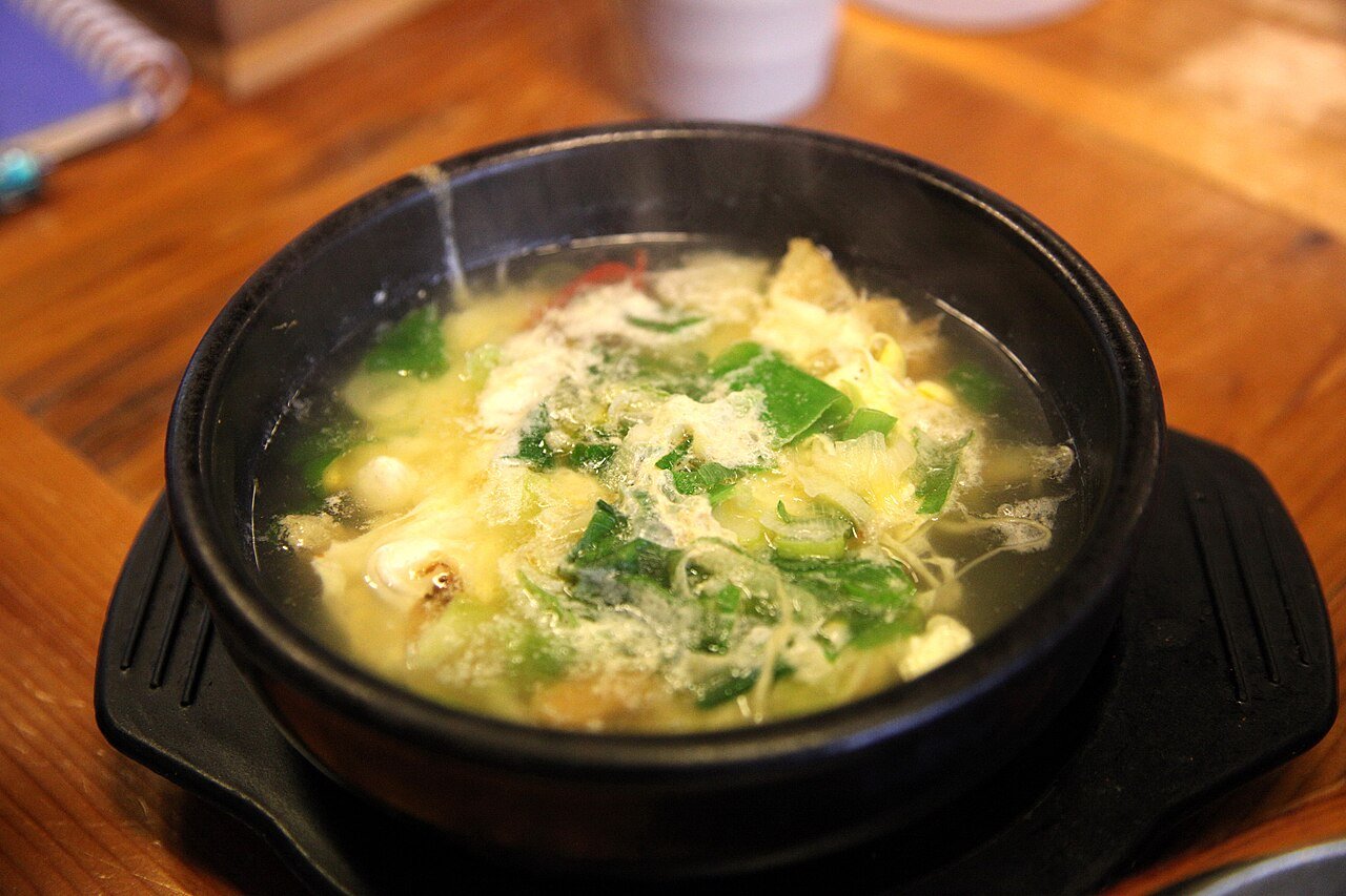 A bowl of hwangtae haejangguk, the dried pollack version of Korean hangover soup