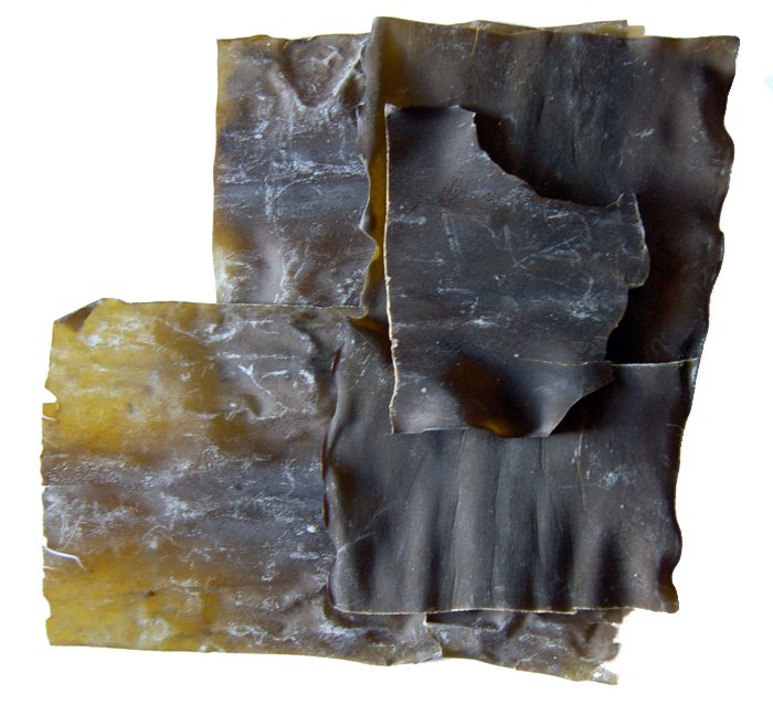 Dried strips of kelp, used with dried shiitake to build savory depth without fish sauce